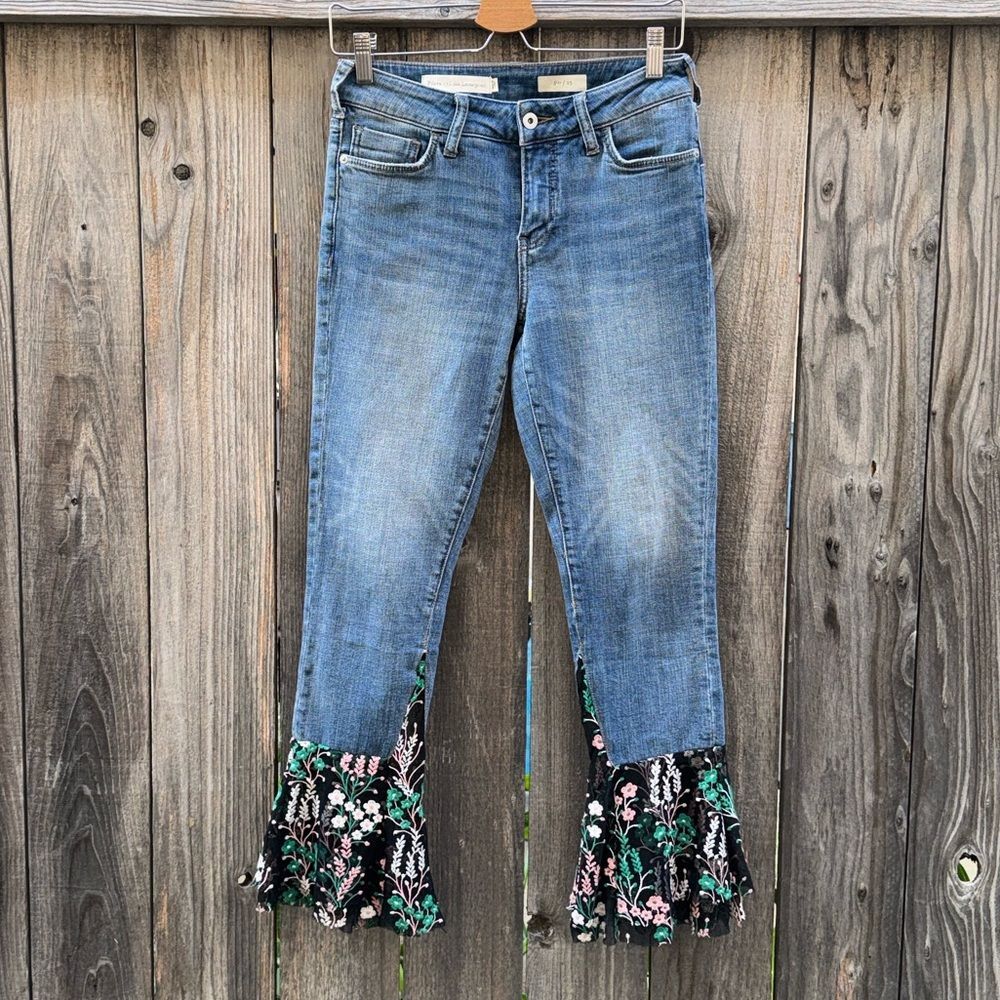 Pilcro & The Letterpress by Anthropologie Tiered Flounce Lace Hem Jeans Size 25 - Picture 3 of 11